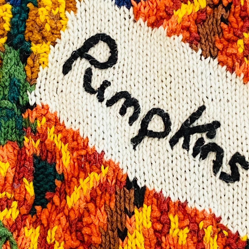 Vintage Marisa Christina Sweater Small Overalls Pumpkins Hand Knit Scarecrow Sun - Picture 3 of 8